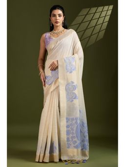 Mysilklove - Coconut White Muga Cotton Saree with Unstitched Blouse