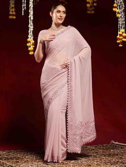 Akhilam - Women Mauve Georgette Embellished Saree with Unstitched Blouse