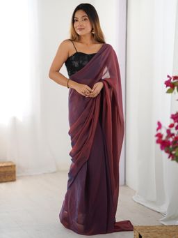 Akhilam - Women Brown Tissue Solid/Plain Saree with Unstitched Blouse