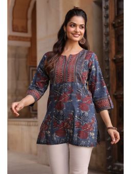 Rain & Rainbow - Blue Floral Print Cotton Top