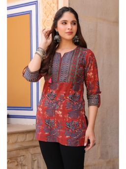 Rain & Rainbow - Red Floral Print Cotton Top