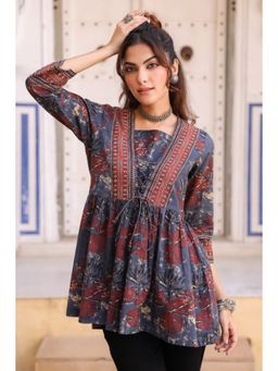 Rain & Rainbow - Blue Floral Print Cotton Top