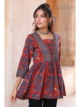 Rain & Rainbow - Red Floral Print Cotton Top