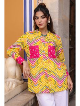 Rain & Rainbow - Yellow Leheriya Print Cotton Shirt