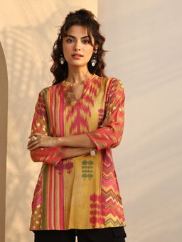 Libas - Mustard Printed Silk Blend Straight Kurti