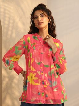 Libas - Coral Printed Chiffon Straight Shirt