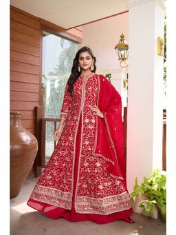 Miss Ethnik - Red Embroidered Kurta with Lehenga and Dupatta