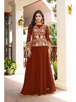Miss Ethnik - Maroon Embroidered Kurta with Lehenga and Dupatta