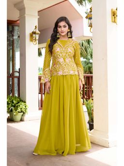 Miss Ethnik - Green Embroidered Kurta with Lehenga and Dupatta