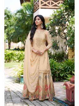 Miss Ethnik - Cream Embroidered Kurta with Lehenga and Dupatta