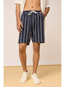 FREAKINS - True Navy Blue Striped Bermuda Shorts