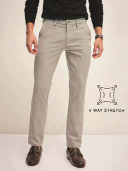 The Bear House - Men Textured 4 Way Stretch Grey Slim Fit Formal Trouser
