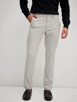 The Bear House - Men Checks 4 Way Stretch Grey Slim Fit Formal Trouser