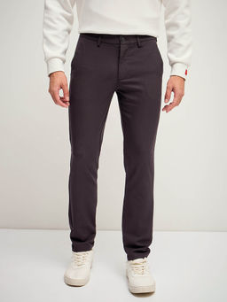 The Bear House - Men Solid 4 Way Stretch Brown Slim Fit Formal Trouser