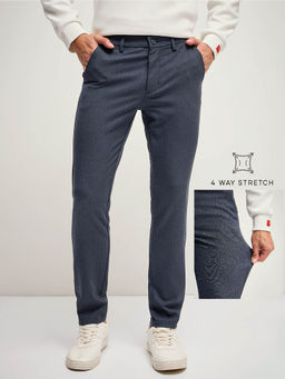 The Bear House - Men Stripes 4 Way Stretch Navy Blue Slim Fit Formal Trouser