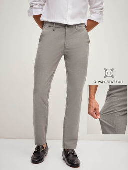 The Bear House - Men Stripes 4 Way Stretch Grey Slim Fit Formal Trouser