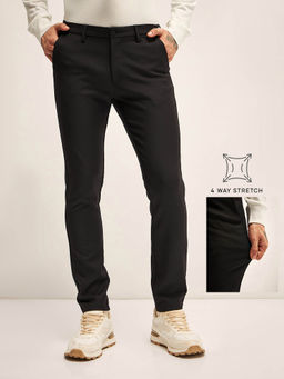 The Bear House - Men Solid 4 Way Stretch Brown Slim Fit Formal Trouser