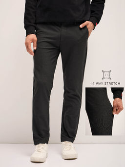 The Bear House - Men Checks 4 Way Stretch Black Slim Fit Formal Trouser