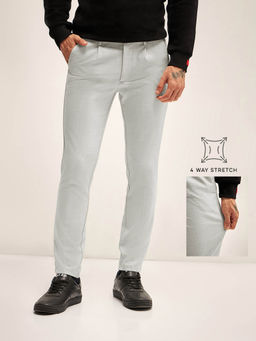The Bear House - Men Solid 4 Way Stretch Grey Slim Fit Formal Trouser