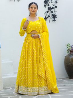 Odette - Yellow Semi Stitched Lehenga with Unstitched Blouse and Dupatta (Set of 3)