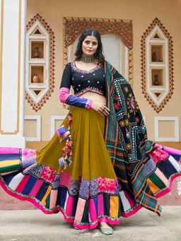 Odette - Multi-Color Rayon Printed Stitched Lehenga with Blouse and Dupatta (Set of 3)