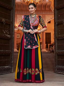 Odette - Multi-Color Rayon Stitched Lehenga with Blouse and Dupatta (Set of 3)