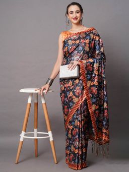 Odette - Grey Festive Dole Silk Printed Saree with Unstitched Blouse