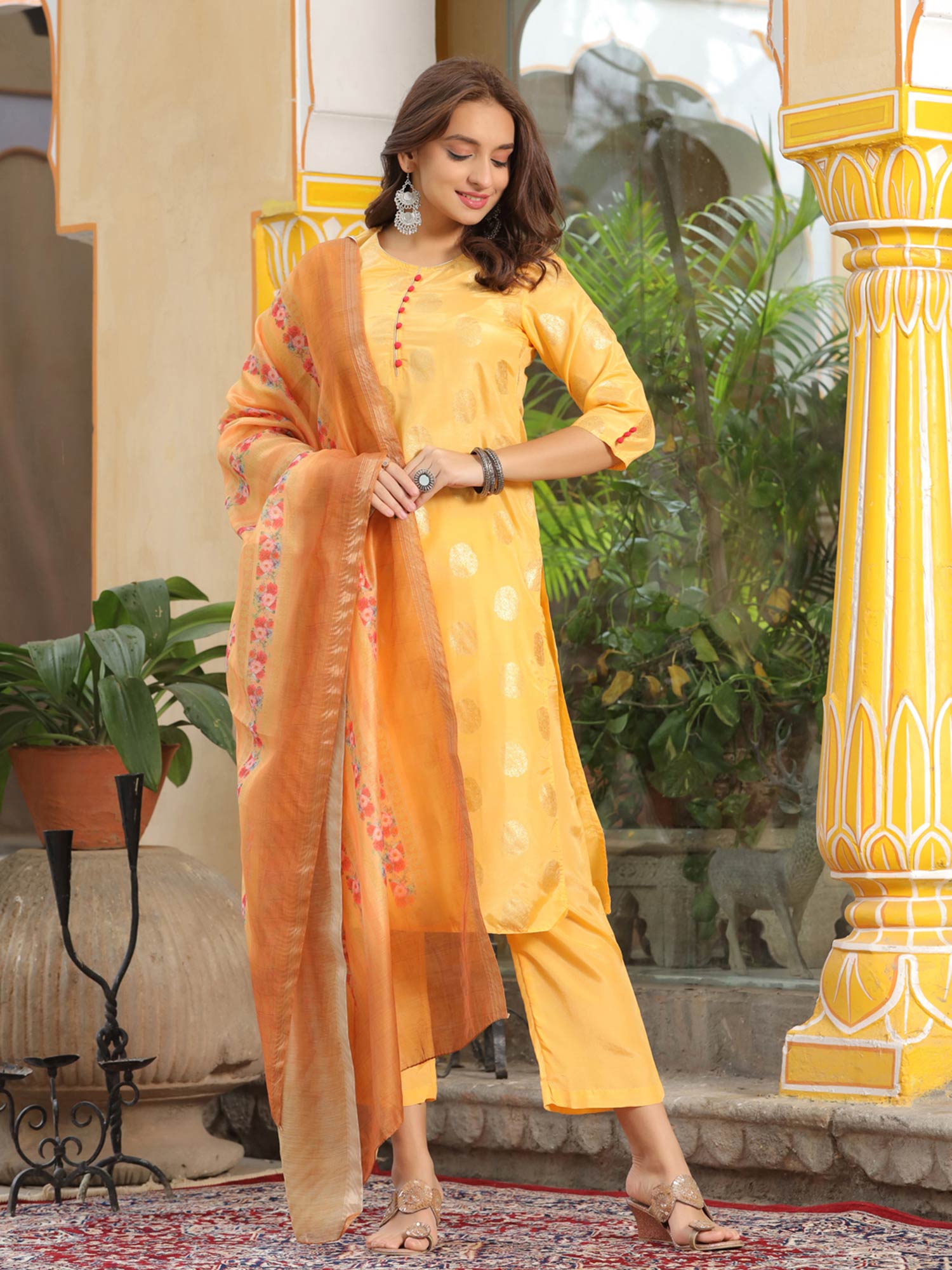 Buy Jaipur Kurti Yellow Gold Printed 