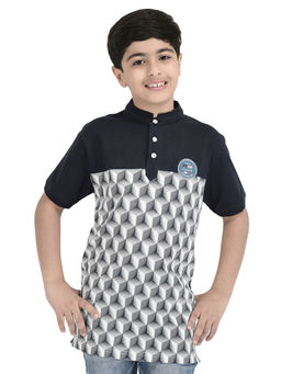 CRIMSOUNE CLUB - Boys Navy Blue Printed T-Shirt