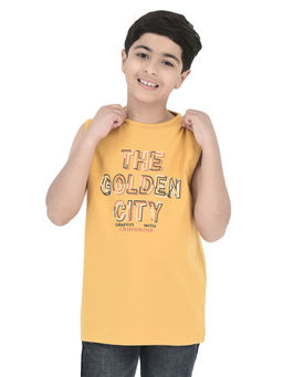 CRIMSOUNE CLUB - Boys Mustard Printed T-Shirt