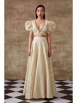 RISHI & VIBHUTI - Periwinkle Geometrical Blouse & Skirt Ivory (Set of 2)