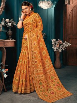 EXCLUSIVA - Yellow Cotton Saree with Unstitched Blouse