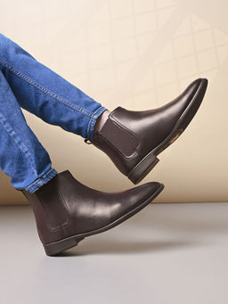 Styli - Men Brown Faux Leather Chelsea Boots