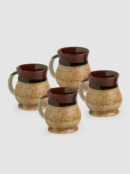 ExclusiveLane - Cocoa Fire Carvings Ceramic Studio Pottery Tea Coffee Mugs -Set Of 4
