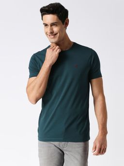 Dragon Hill - Teal Jersey Lycra Round Neck T-shirt