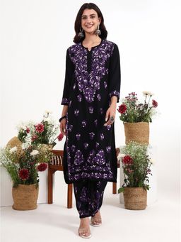 The Chikan Label - Ekisha Purple Rayon Chikankari Kurti with Palazzo