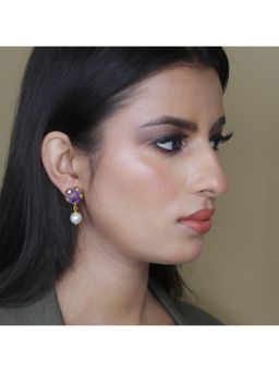 Amaltaas - Purple Amethyst Petal Pearl Drop Earrings