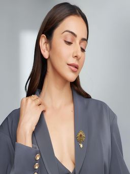 Accessher - Gold-Plated Red Center Stone Brooch