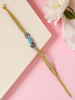 Accessher - Dual Tone Chain Blue Beads Adjustable Bracelet