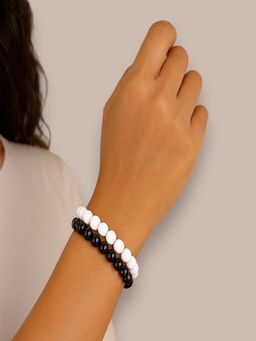 Accessher - Black and White Elegant Beaded Bracelet (Pack of 2)