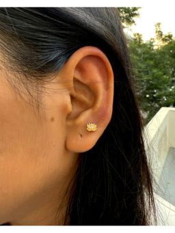 Boldiful - Lotus 925 Sterling Silver 18K Gold Plated Cubic Zirconia Stud Earrings