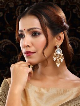 Ruby Raang Studio - White Kundan Pearl Drop Earrings