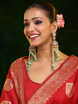 Ruby Raang Studio - Mint Green Diamond and Stone Jhumka Earrings