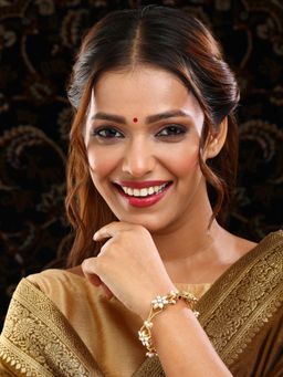 Ruby Raang Studio - White Floral Kundan Beads Kada