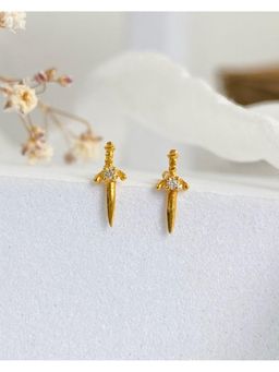 Boldiful - Sword 925 Sterling Silver 18K Gold Plating Cubic Zirconia Stud Earrings