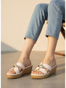 Inc.5 - Women's Cream Party Wear Solid Round Toe Wedge Heels