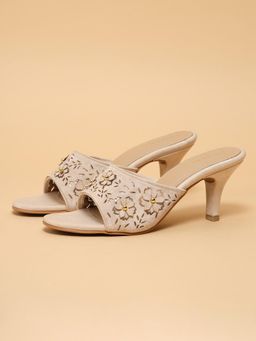 ERIDANI - Women Eyana Beige Floral Laser Cut Open Toe Stiletto Heels