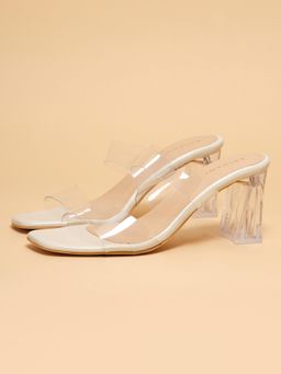 ERIDANI - Women's Ivanna Off White Transparent Strap Block Heels