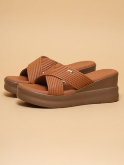ERIDANI - Women Jovie Tan Cross Strap Wedge Heels