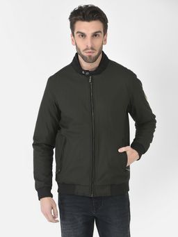 CRIMSOUNE CLUB - Men Olive Casual Bomber Jacket